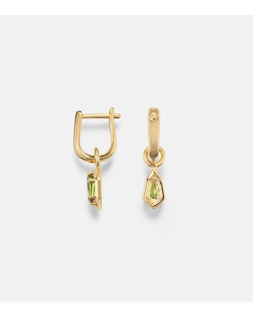 STONE AND STRAND White Knife Edge Shield 14Kt Hoop Earrings With Tourmaline