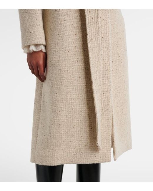 Valentino Natural Faux Fur-Trimmed Virgin Wool Wrap Coat