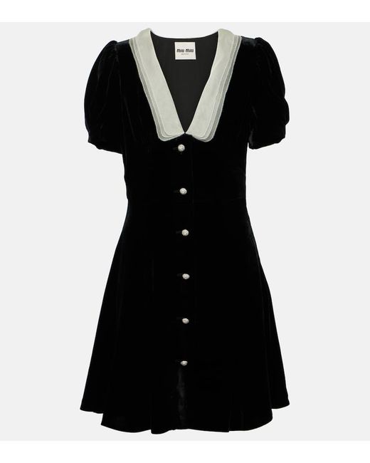 Vestido corto de terciopelo y organza Miu Miu de color Black
