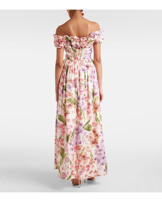 Agua Bendita Red Espliego Floral Linen Maxi Dress