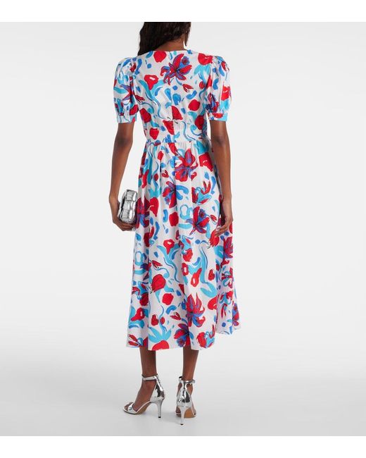 Diane von Furstenberg White Heather Floral Cotton-Blend Midi Dress