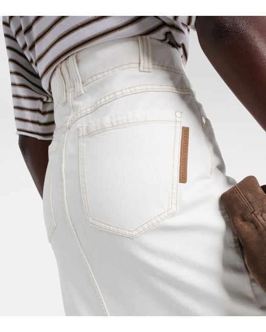 Brunello Cucinelli White Denim Midi Skirt