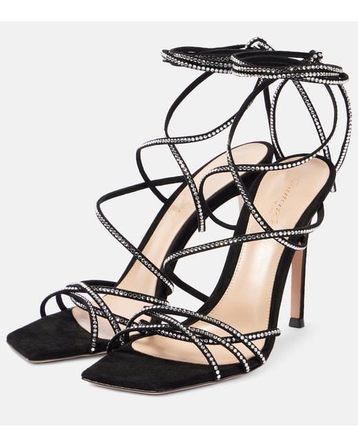 Gianvito Rossi Black Ankletie 105 Embellished Suede Sandals