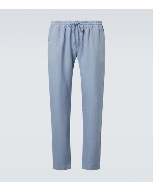 Thom Sweeney Blue Linen Straight Pants for men