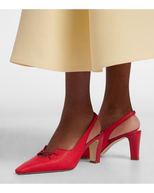 Manolo Blahnik Red Montbalo Raffia Slingback Pumps