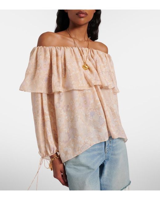 Chloé Natural Floral Silk Charmeuse Top