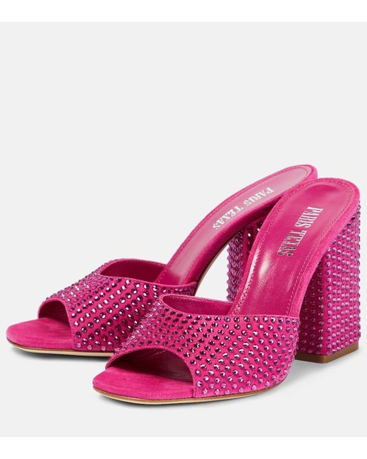 Paris Texas Pink Holly Anja Embellished Suede Mules