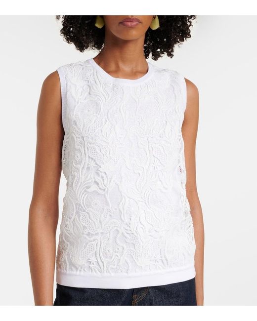 Oscar de la Renta White Guipure Lace Top