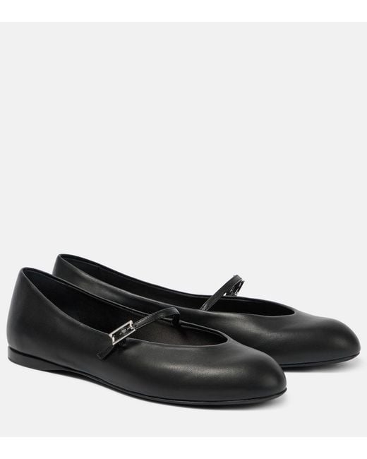 Max Mara Black Leather Mary Jane Ballet Flats