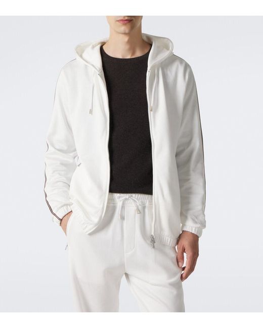 Eleventy White Cotton Zip-Up Hoodie for men