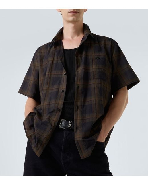 Saint Laurent Black Cotton Tartan Shirt for men