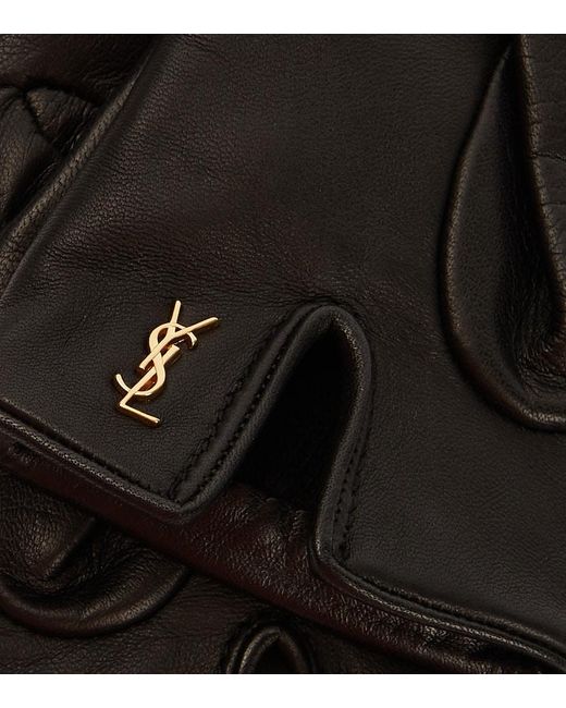 Saint Laurent Black Cassandre Leather Gloves