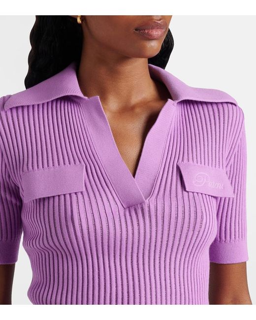 Patou Pink Ribbed-Knit Cotton Polo Shirt