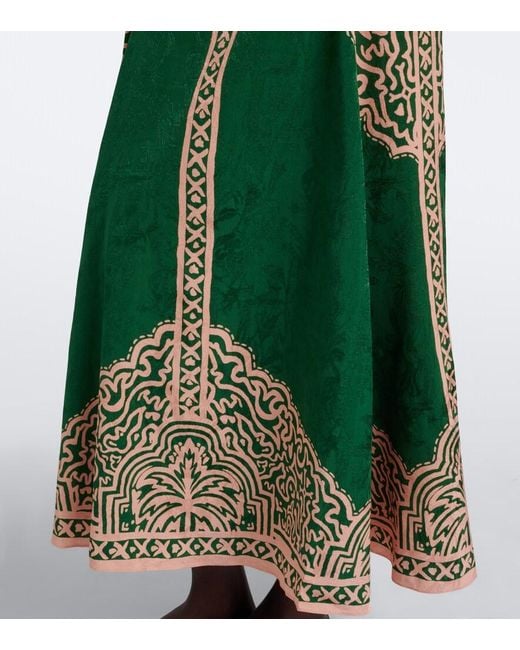 Johanna Ortiz Green Printed Maxi Skirt