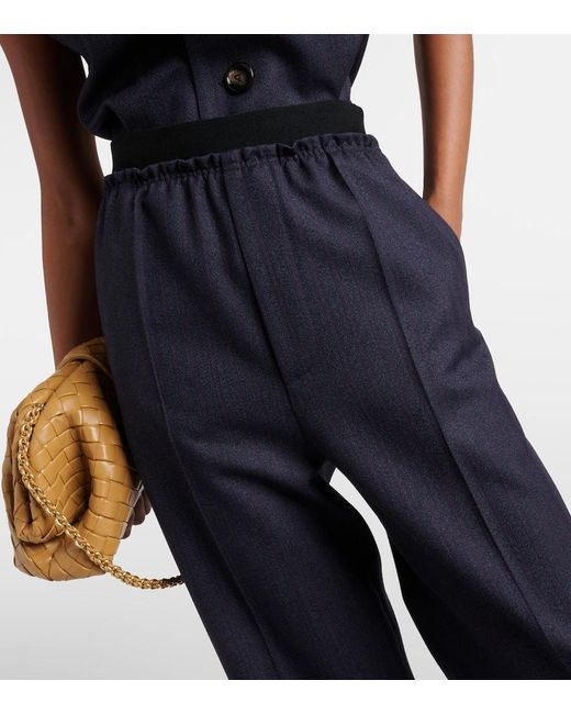Bottega Veneta Blue Striped High-Rise Wool Straight Pants