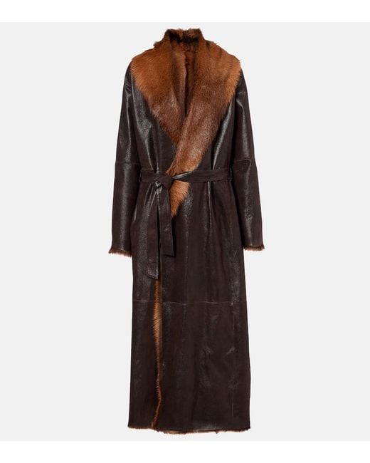 Abrigo Envolvente De Piel Con Borrego Magda Butrym de color Brown
