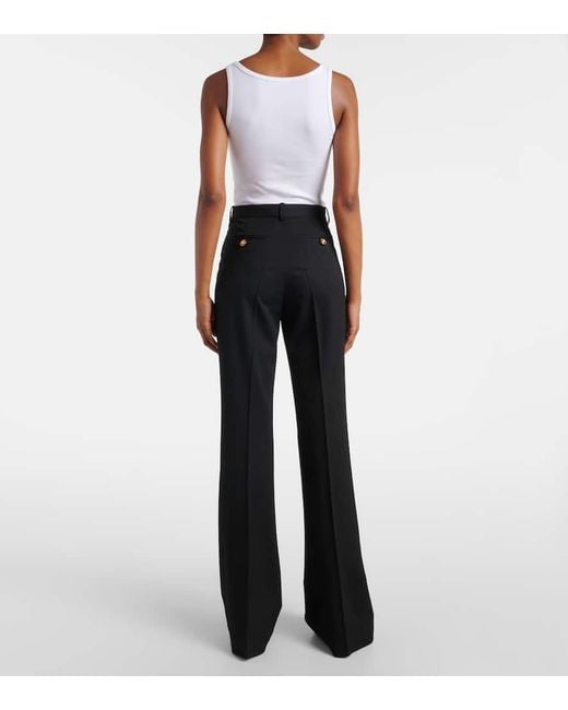 Versace Black High-Rise Wool-Blend Flared Pants