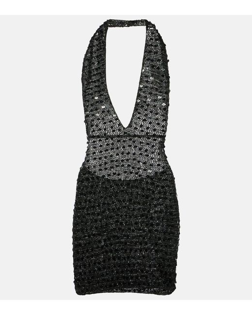 AYA MUSE Black Sequined Halterneck Minidress