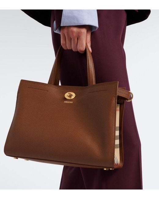Burberry Brown Cotswolds Check Small Leather Tote Bag