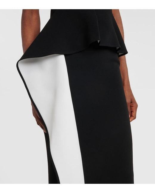 Roland Mouret Black Embellished Peplum Satin Crepe Midi Dress