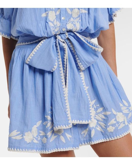 Juliet Dunn Blue Embroidered Cotton Chambray Minidress