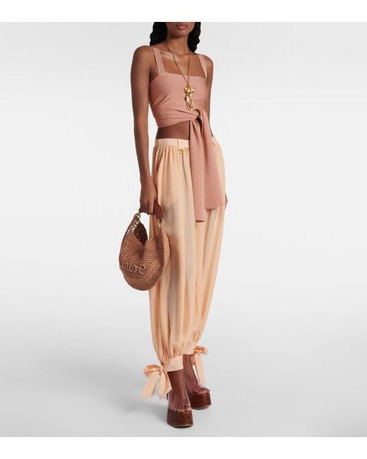 Chloé Brown Summer Banana Raffia-Effect Shoulder Bag