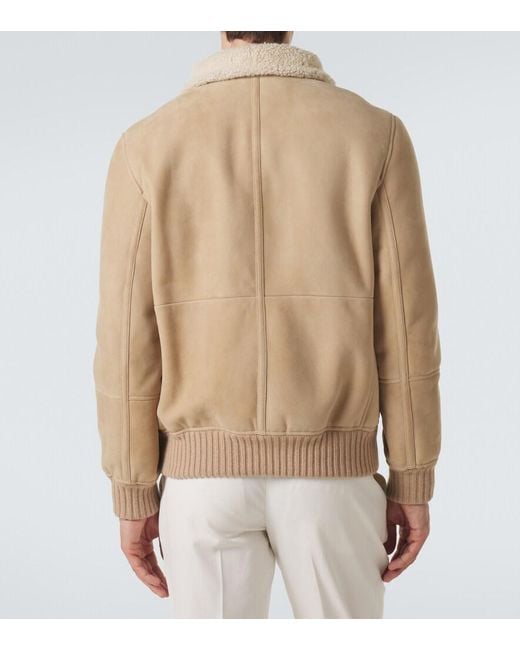 Brunello Cucinelli Natural Shearling-Lined Suede Bomber Jacket for men