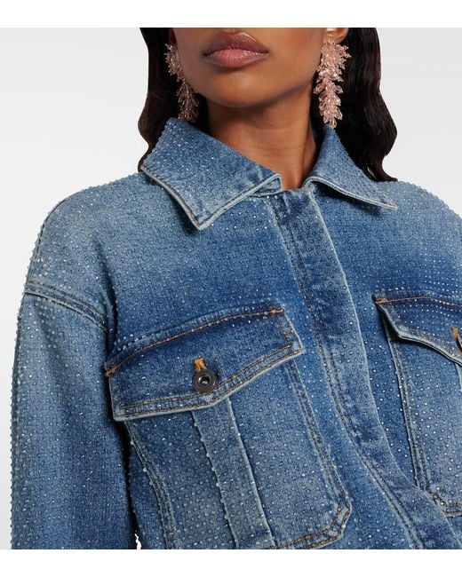 Self-Portrait Blue Embellished Denim Romper