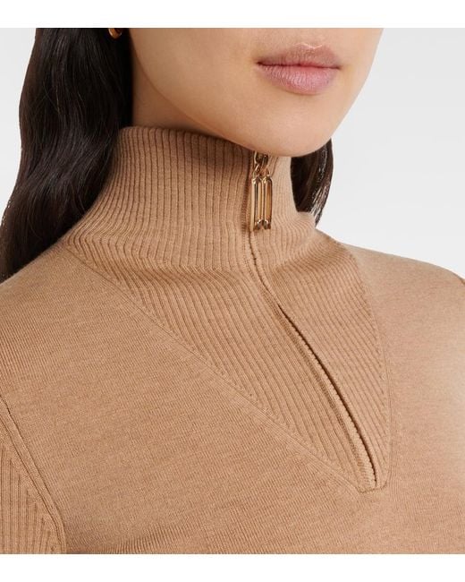 Victoria Beckham Brown Wool-Blend Half-Zip Sweater
