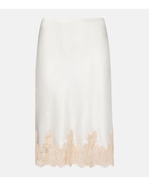 Doen White Elowette Lace-Trimmed Silk Longuette
