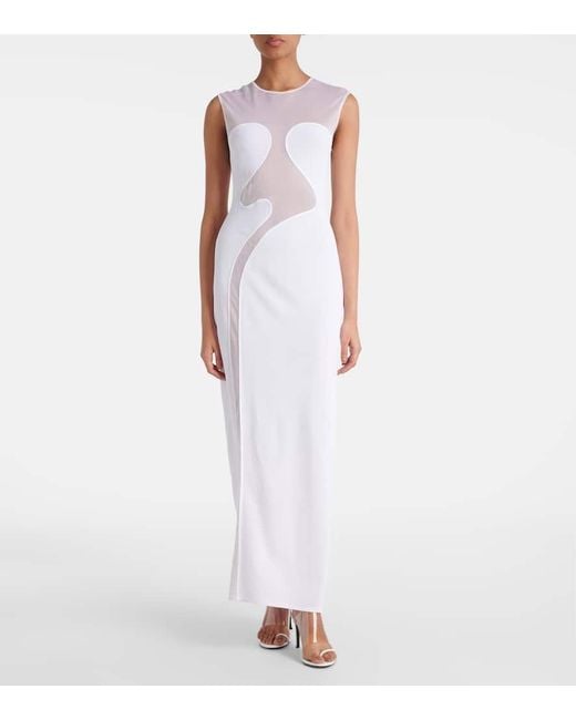 Alaïa White Mesh-Trimmed Maxi Dress