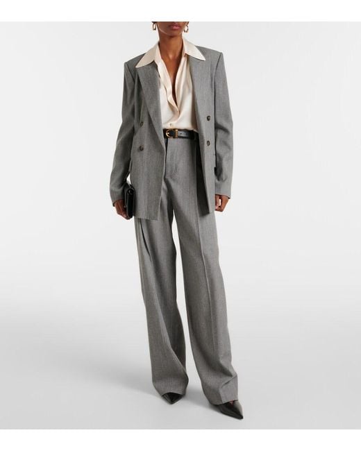 Vince Gray Double-Breasted Wool-Blend Twill Blazer
