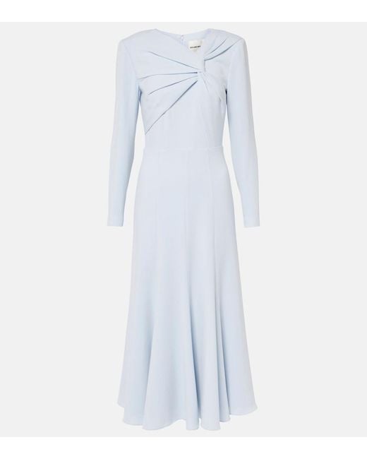 Roland Mouret Blue Gathered Cady Midi Dress