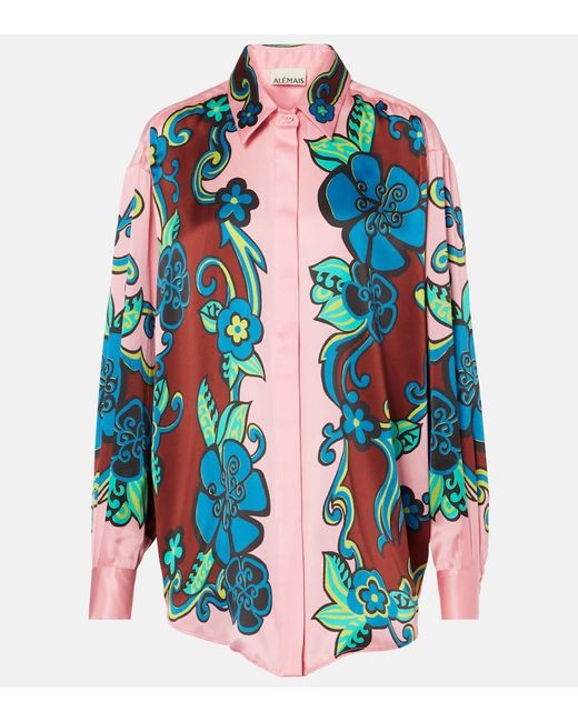 ALÉMAIS Blue Hemd Aus Seidensatin