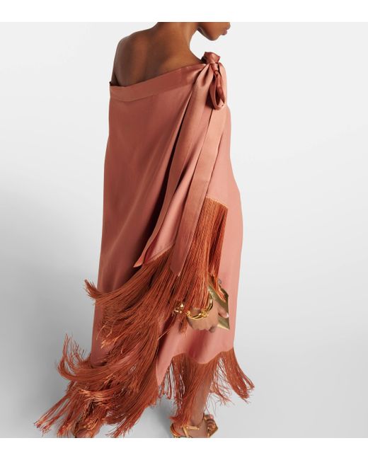 ‎Taller Marmo Orange Aarons Fringed Crepe Cady Kaftan