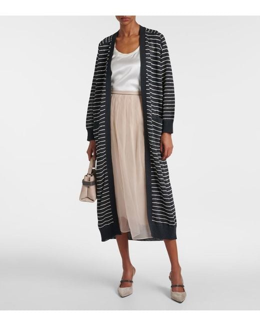 Brunello Cucinelli Gray Dazzling Striped Cotton Cardigan