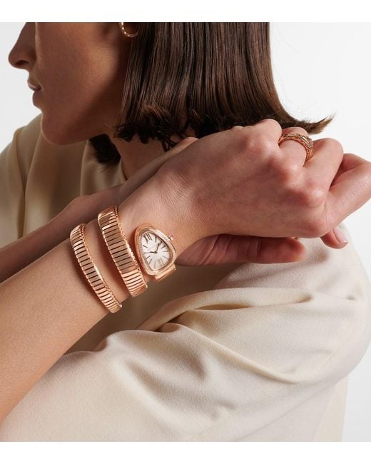BVLGARI Metallic Uhr Serpenti Tubogas Aus 18Kt Rosegold Mit Diamanten Und Rubellit