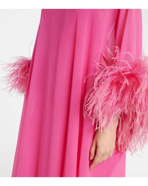 ‎Taller Marmo Pink Penelope Feather-Trimmed Silk Kaftan