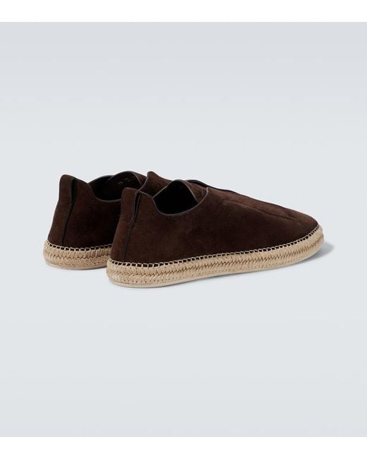 Zegna Brown Triple Stitch Suede Espadrilles for men