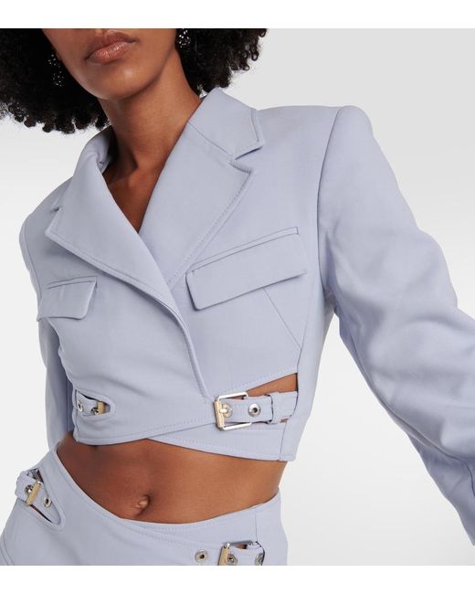 Dion Lee Blue Cropped Wool-Blend Blazer