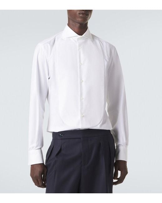 Brunello Cucinelli White Cotton Tuxedo Shirt for men