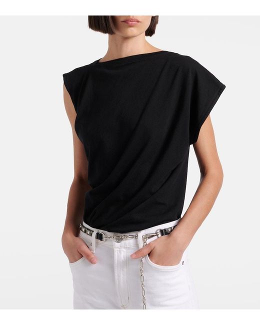 Agolde Black Beth Asymmetric Cotton Jersey T-Shirt