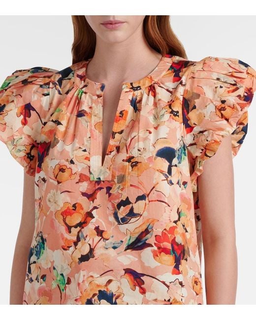 Ulla Johnson Orange Floral Cotton Top