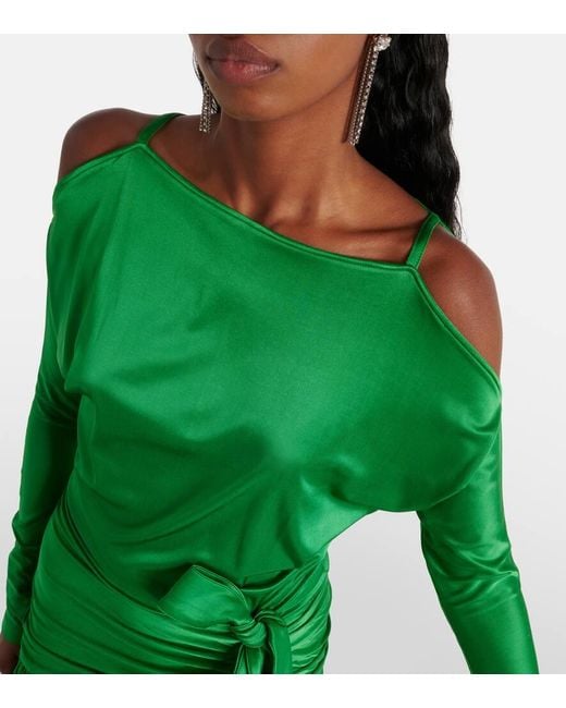 Rabanne Green Gathered Satin Gown