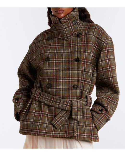 Chloé Brown Checked Wool And Cotton-Blend Peacoat