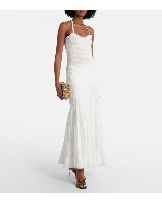 Poupette White Foe Shirred Cotton Maxi Dress