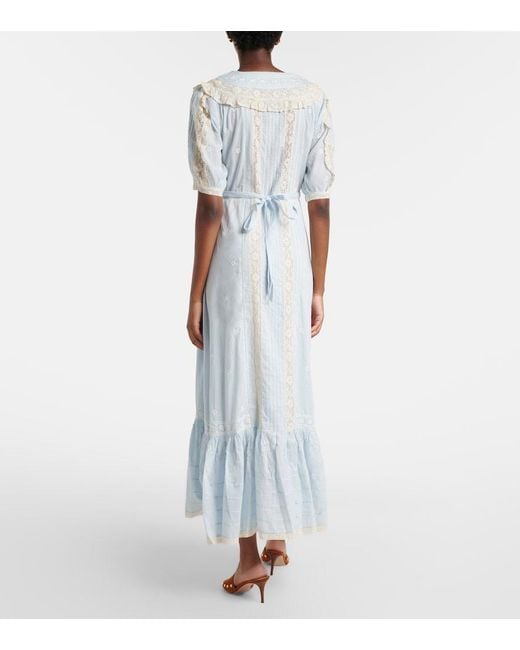 Rixo Blue Edina Embroidered Cotton Midi Dress