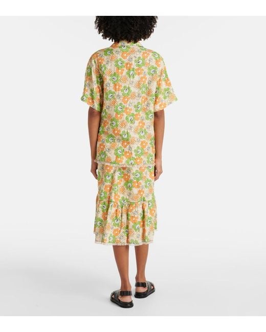 Marni Metallic Floral Linen Bowling Shirt