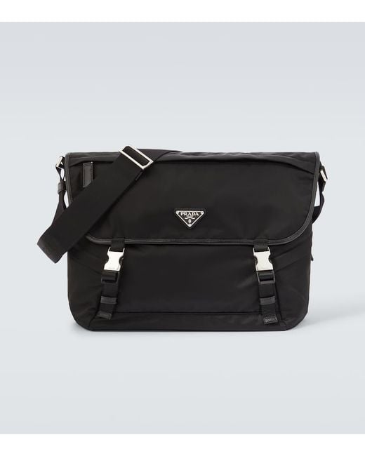 Prada Black Leather-Trimmed Re-Nylon Messenger Bag for men