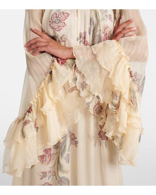 Robe Longue En Crepe De Soie A Fleurs Etro en coloris Natural
